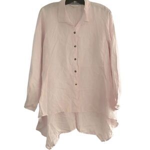 Kleen Pale Pink 100% Linen Asymmetrical Button Up Top Size Medium